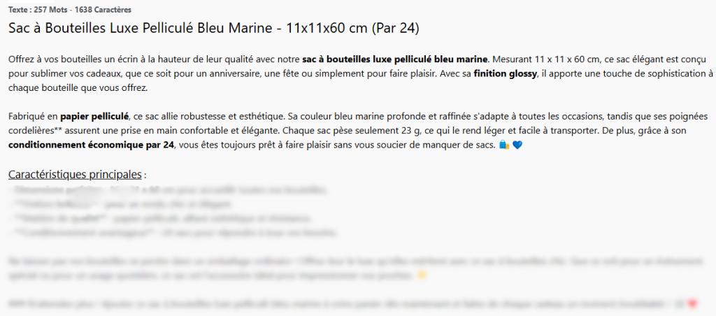 Zoom sur une génération de description de produit sur Allready.