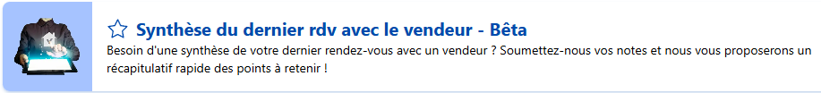 Capture de l'encart de présentation du modèle "Rapport du dernier rendez-vous avec le vendeur" disponible sur Allready. Utilisée dans l'article "Optimisez votre service client avec l'IA".