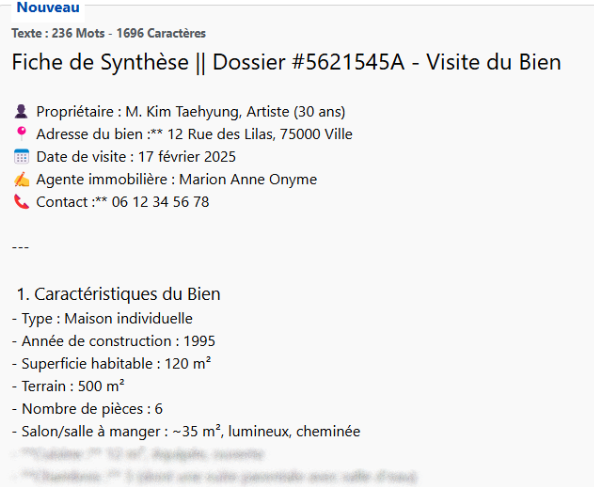 Zoom sur une génération sur Allready de synthèse de rendez-vous / visite avec un vendeur. Utilisée dans l'article "Optimisez votre service client avec l'IA".