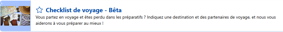 Capture de l'encart de présentation du modèle "Checklist de voyage" disponible sur Allready. Utilisée dans l'article sur l'IA dans le tourisme.