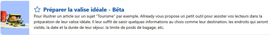 Capture de l'encart de présentation du modèle "Préparer la valise idéale" disponible sur Allready.