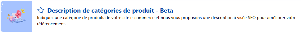 Capture de l'encart de présentation du modèle "Description de catégories de produit" disponible sur Allready. Utilisée dans un article IA e-commerce.