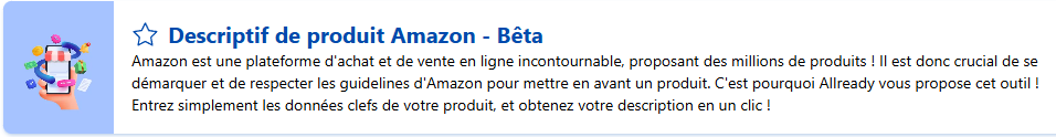 Capture de l'encart de présentation du modèle "Description de produit Amazon" disponible sur Allready.