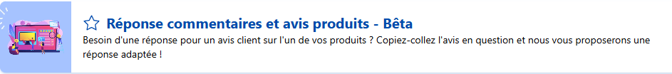 Capture de l'encart de présentation du modèle "Réponse commentaires et avis produits" disponible sur Allready.