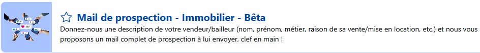 Capture de l'encart de présentation du modèle "Mail de prospection" disponible sur Allready. Utilisée dans l'article "Optimisez votre service client avec l'IA".