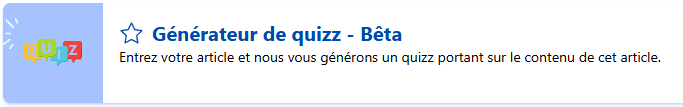 Capture de l'encart de présentation du modèle "Générateur de quizz" disponible sur Allready.