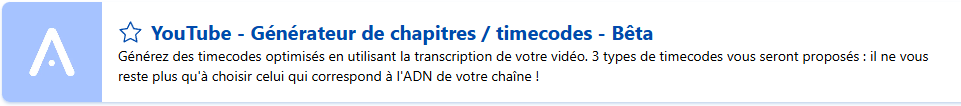 Capture de l'encart de présentation du modèle "YouTube - Générateur de chapitres / timecodes" disponible sur Allready.