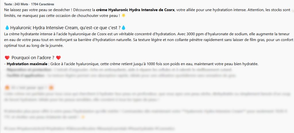 Zoom sur une génération d'un post promotionnel à publier sur Instagram à partir du modèle disponible sur Allready.